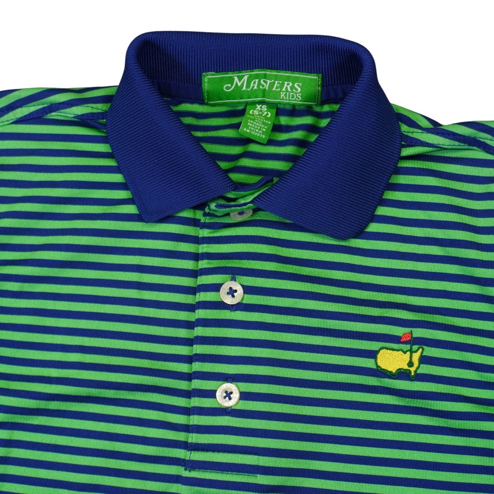 Masters Kids Polo Shirt Boys XS (5-7) Green Blue Striped Performance Golf Kids